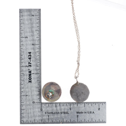 c1950  Vintage Zuni sterling silver sunface earrings and necklace pendant set