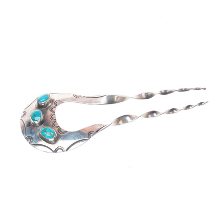 1940's vintage Navajo Blue Gem Turquoise sterling silver hair pin