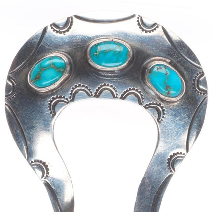 1940's vintage Navajo Blue Gem Turquoise sterling silver hair pin