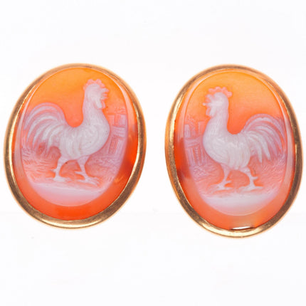 Antique 14k yellow gold Carnelian Agate chicken-rooster cufflinks/buttons