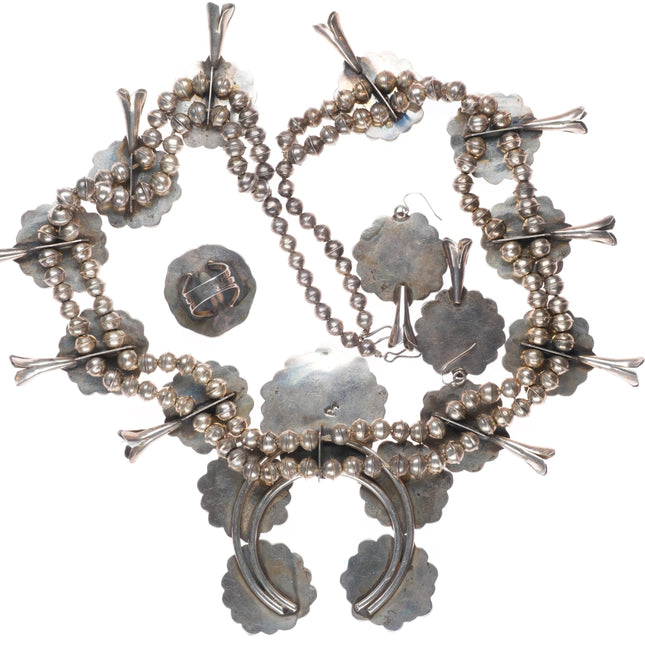 Vintage Jane Yikaazba Popovich Navajo Squash blossom necklace, cuff, earring set