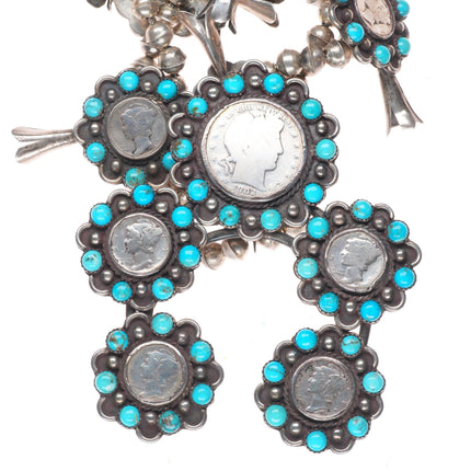 Vintage Jane Yikaazba Popovich Navajo Squash blossom necklace, cuff, earring set