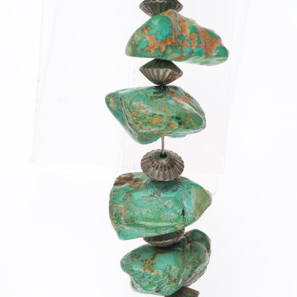 29.5" Vintage navajo sterling silver beaded Kingman turquoise nugget necklace