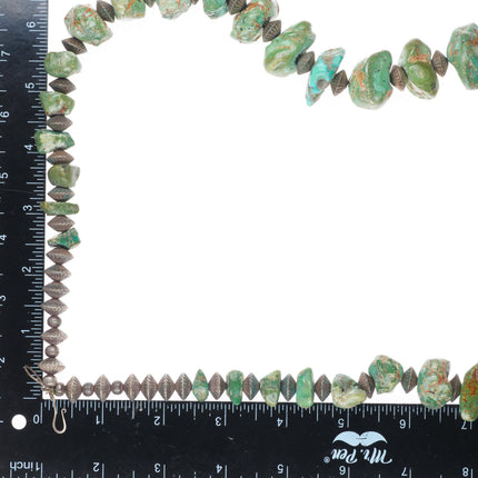 29.5" Vintage navajo sterling silver beaded Kingman turquoise nugget necklace