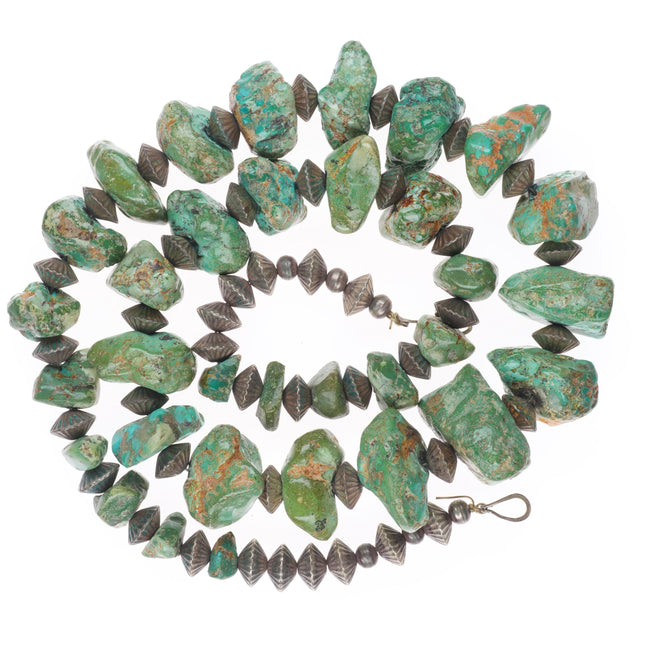 29.5" Vintage navajo sterling silver beaded Kingman turquoise nugget necklace