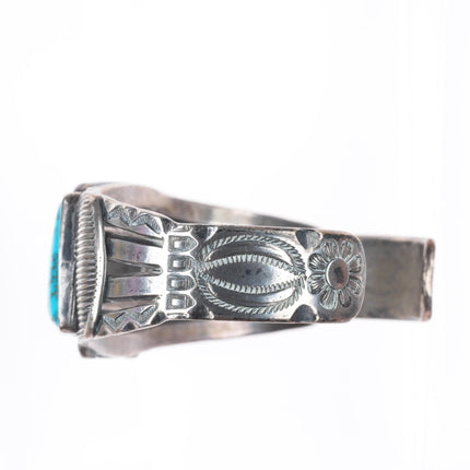 6.25" c1940 Navajo Lone Mountain turquoise stamped sterling silver cuff bracelet