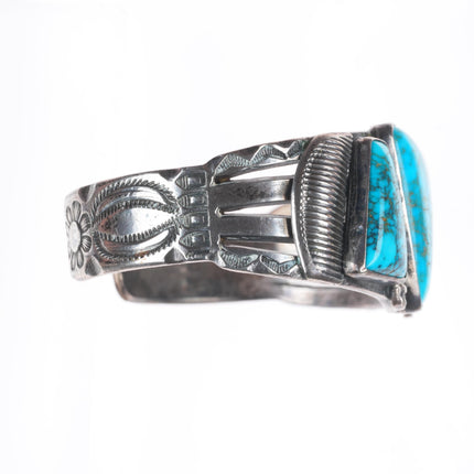 6.25" c1940 Navajo Lone Mountain turquoise stamped sterling silver cuff bracelet