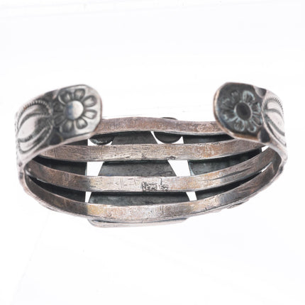 6.25" c1940 Navajo Lone Mountain turquoise stamped sterling silver cuff bracelet