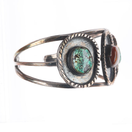 6.7" Vintage Navajo sterling silver spiderweb turquoise fire agate cuff bracelet