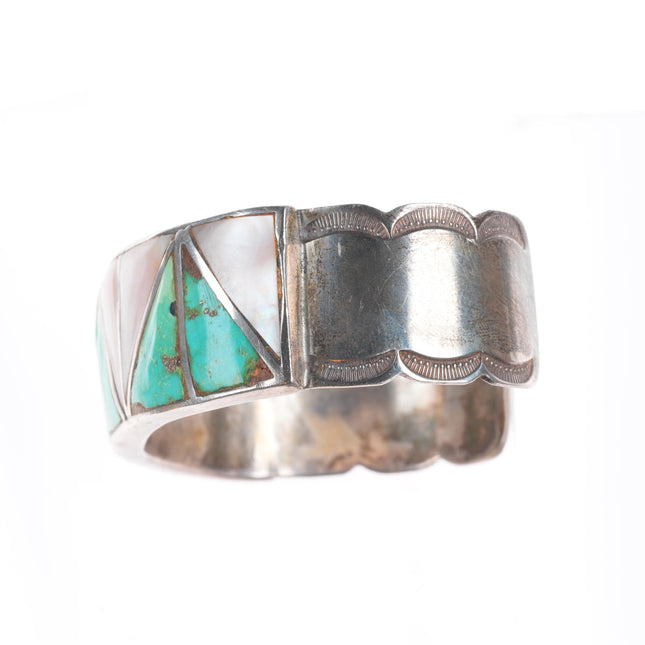 7" 1940's Vintage Zuni sterling silver turquoise/shell inlay cuff bracelet