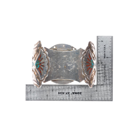 7" Tommy Singer Navajo sterling silver chip inlay peyote Bird cuff bracelet