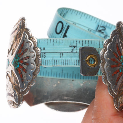 7" Tommy Singer Navajo sterling silver chip inlay peyote Bird cuff bracelet