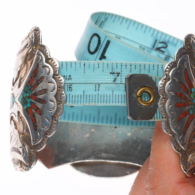 7" Tommy Singer Navajo sterling silver chip inlay peyote Bird cuff bracelet