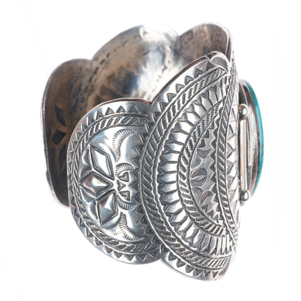 7" Gilbert Tom Navajo huge sterling silver spiderweb turquoise cuff bracelet