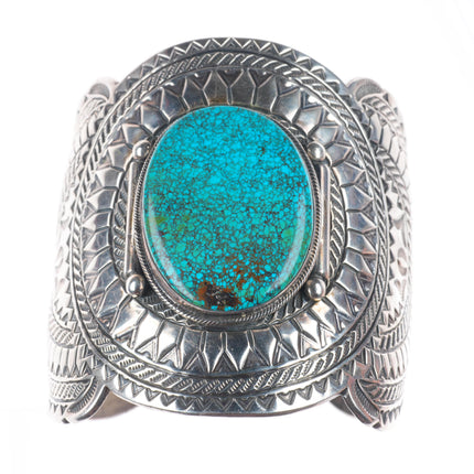 7" Gilbert Tom Navajo huge sterling silver spiderweb turquoise cuff bracelet
