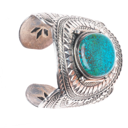 7" Gilbert Tom Navajo huge sterling silver spiderweb turquoise cuff bracelet