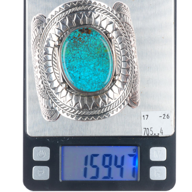 7" Gilbert Tom Navajo huge sterling silver spiderweb turquoise cuff bracelet
