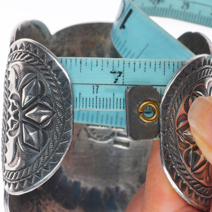 7" Gilbert Tom Navajo huge sterling silver spiderweb turquoise cuff bracelet