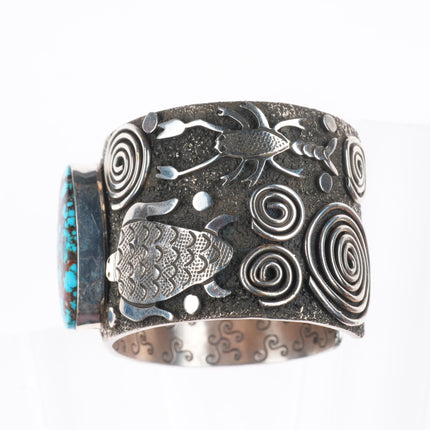 6.5" Big Alex Sanchez Navajo sterling silver high grade turquoise cuff bracelet