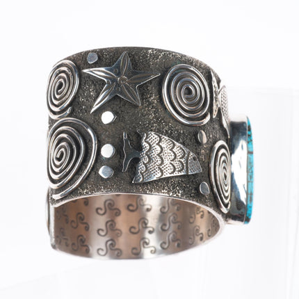 6.5" Big Alex Sanchez Navajo sterling silver high grade turquoise cuff bracelet