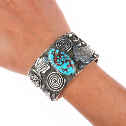 6.5" Big Alex Sanchez Navajo sterling silver high grade turquoise cuff bracelet