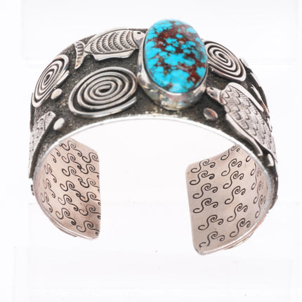 6.5" Big Alex Sanchez Navajo sterling silver high grade turquoise cuff bracelet