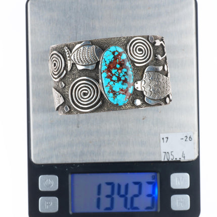 6.5" Big Alex Sanchez Navajo sterling silver high grade turquoise cuff bracelet