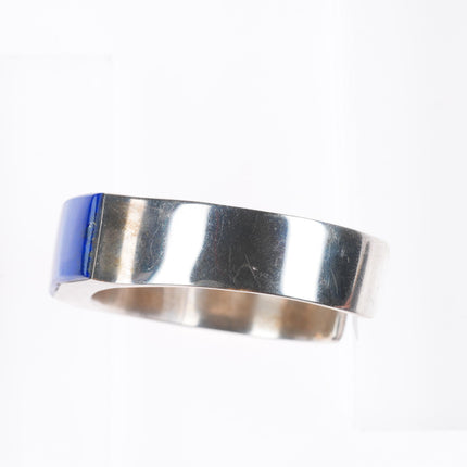 6.35" Leo Yazzie Navajo sterling silver orange coral, lapis inlay cuff bracelet