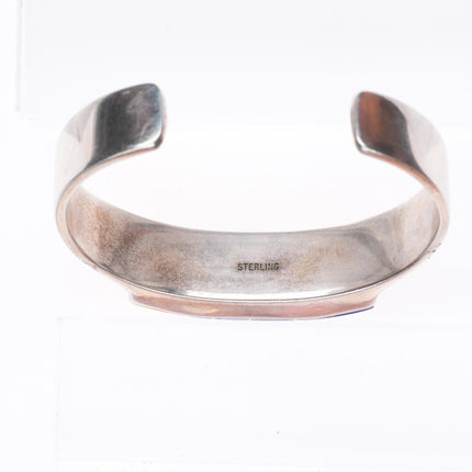 6.35" Leo Yazzie Navajo sterling silver orange coral, lapis inlay cuff bracelet