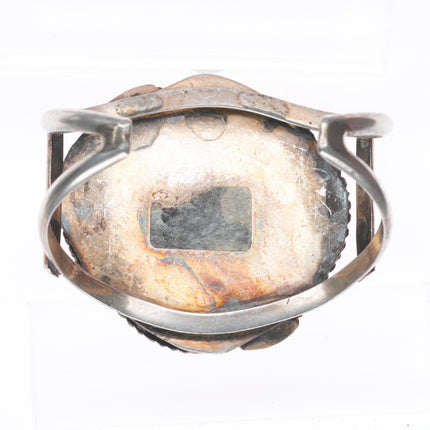6.4" vintage Navajo sterling silver turquoise 3 stone feather cuff bracelet