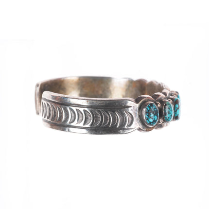 6.25" Vintage Navajo sterling silver spiderweb turquoise row cuff bracelet