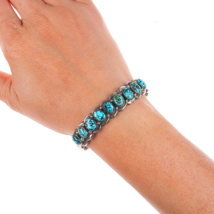 6.25" Vintage Navajo sterling silver spiderweb turquoise row cuff bracelet