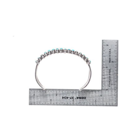 6.5" c1940's Zuni sterling silver snake eye turquoise 3 stack row cuff bracelet