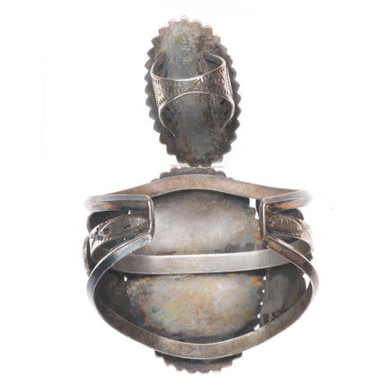 6.25" 1940's Cuff bracelet sz7 Ring Navajo Royston turquoise sterling silver set