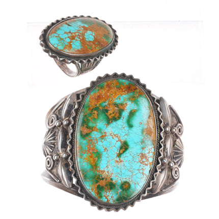 6.25" 1940's Cuff bracelet sz7 Ring Navajo Royston turquoise sterling silver set