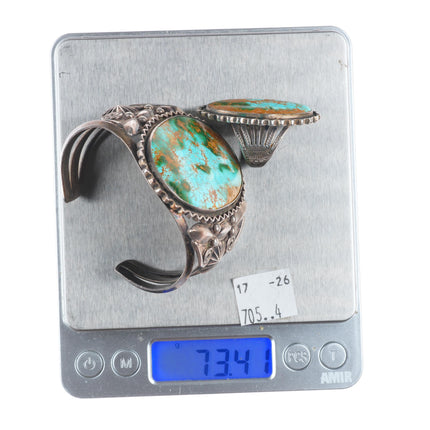 6.25" 1940's Cuff bracelet sz7 Ring Navajo Royston turquoise sterling silver set