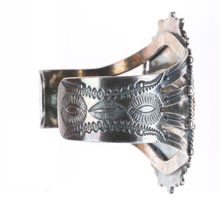 6.5" 1940's Vintage Navajo sterling silver petrified wood large cuff bracelet
