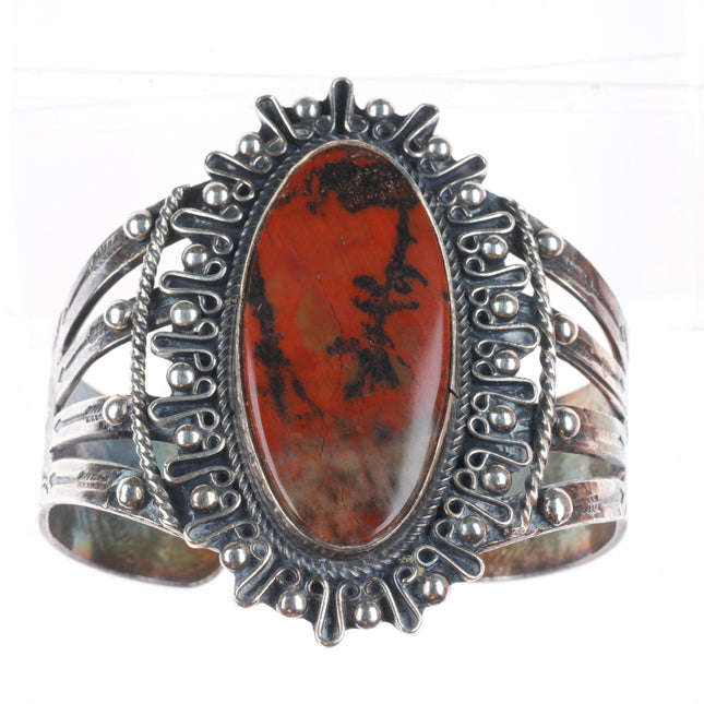 6.5" 1940's Vintage Navajo sterling silver petrified wood large cuff bracelet