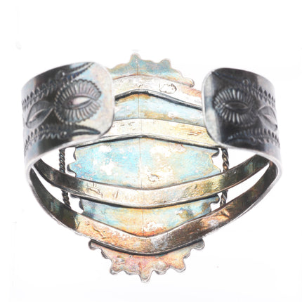 6.5" 1940's Vintage Navajo sterling silver petrified wood large cuff bracelet