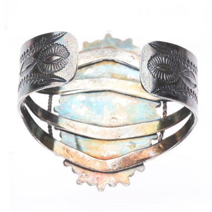 6.5" 1940's Vintage Navajo sterling silver petrified wood large cuff bracelet