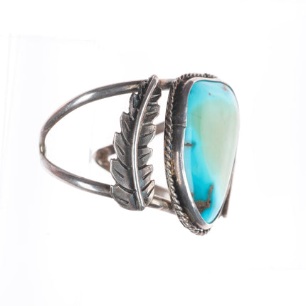 6.25" Vintage Navajo sterling silver feather side cuff bracelet nice turquoise