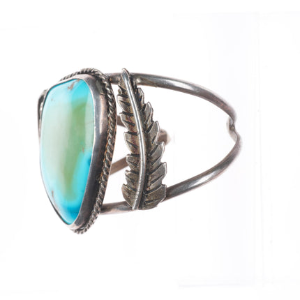 6.25" Vintage Navajo sterling silver feather side cuff bracelet nice turquoise
