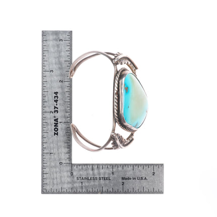 6.25" Vintage Navajo sterling silver feather side cuff bracelet nice turquoise