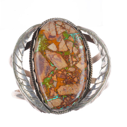 7.1" vintage Villa Grove boulder turquoise sterling silver Navajo cuff bracelet