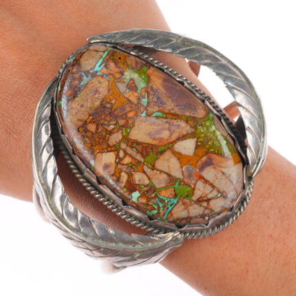 7.1" vintage Villa Grove boulder turquoise sterling silver Navajo cuff bracelet