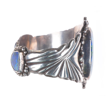 8" Vintage southwestern sterling silver azurite stone terminals cuff bracelet