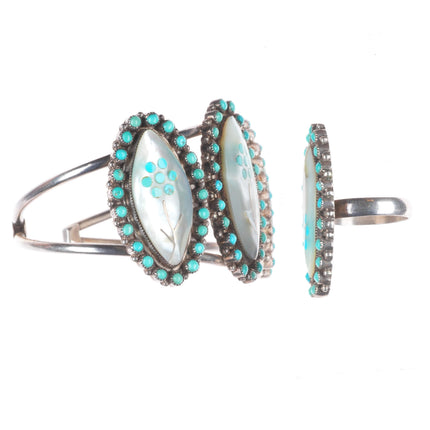 6.4" cuff sz8 ring Lasiloo Zuni sterling silver turquoise snake eye inlay set