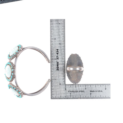 6.4" cuff sz8 ring Lasiloo Zuni sterling silver turquoise snake eye inlay set