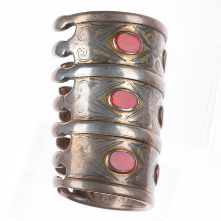 6.5" Antique Turkmen Bilezek sterling silver carnelian cuff bracelet