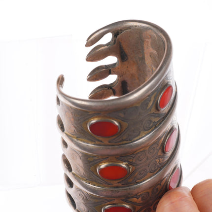 6.5" Antique Turkmen Bilezek sterling silver carnelian cuff bracelet